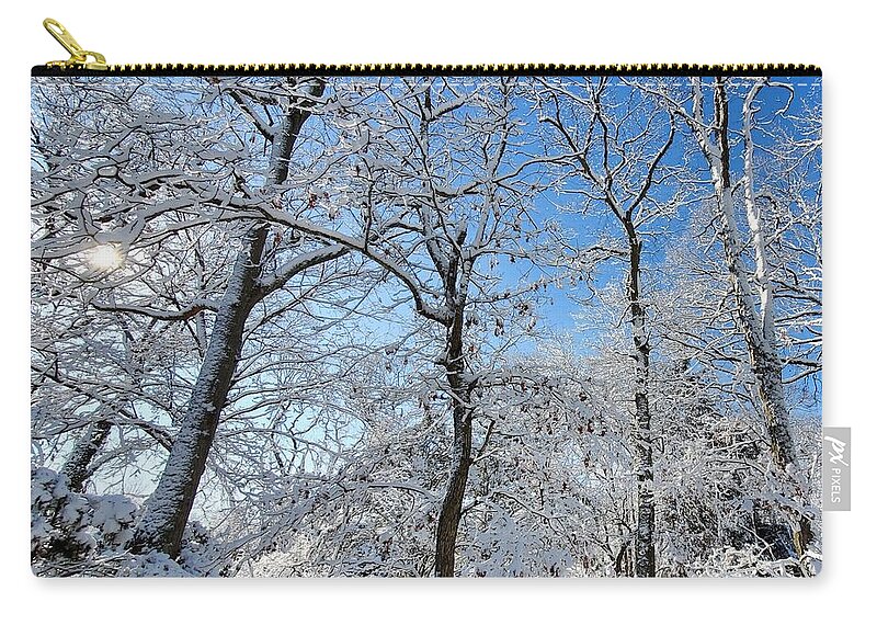 Snow Covered Carry-all Pouch featuring the photograph Snowy Trees and Blue Sky by Stacie Siemsen