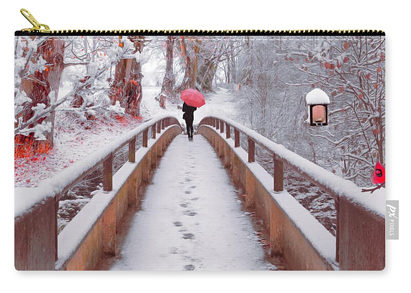 Carolina Zip Pouch featuring the photograph Snowy Walk Painting by Debra and Dave Vanderlaan
