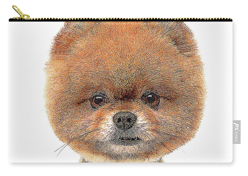 Pomeranian Zip Pouch featuring the painting So Adorable and Cute, Pomeranian Dog by Custom Pet Portrait Art Studio