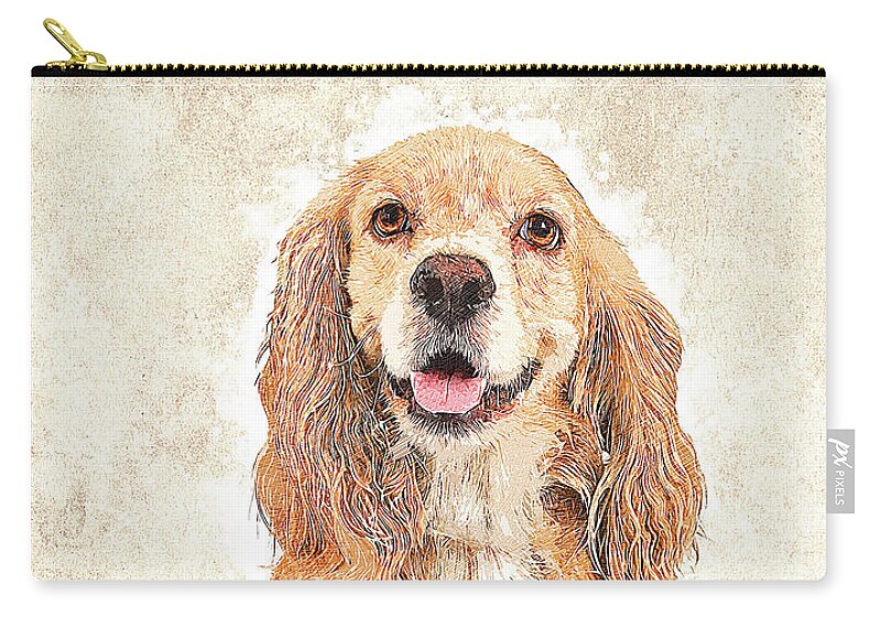 Cocker Zip Pouch featuring the painting So Cute and Hot, Cocker Spaniel Dog by Custom Pet Portrait Art Studio