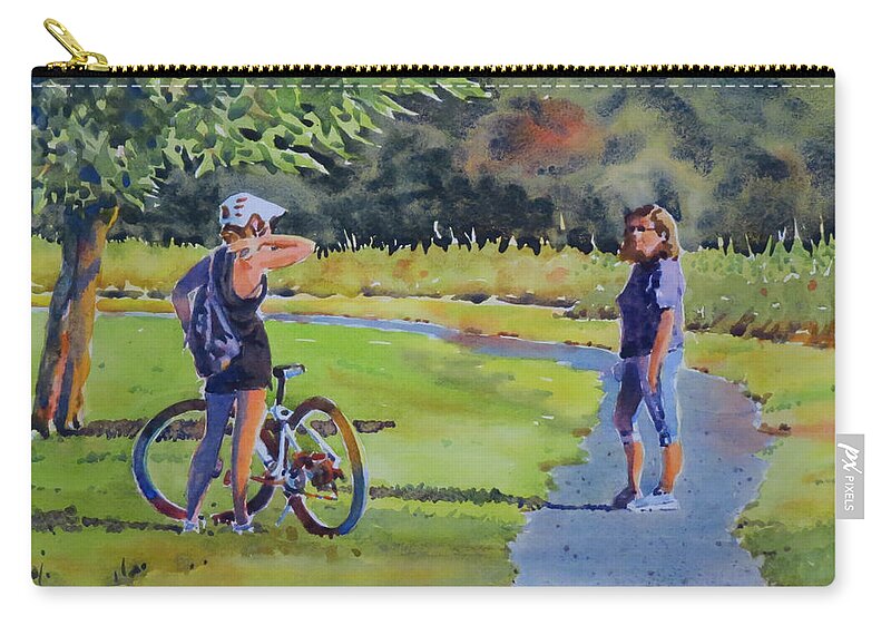 Landscape Zip Pouch featuring the painting Socially Distant Chat by David Gilmore