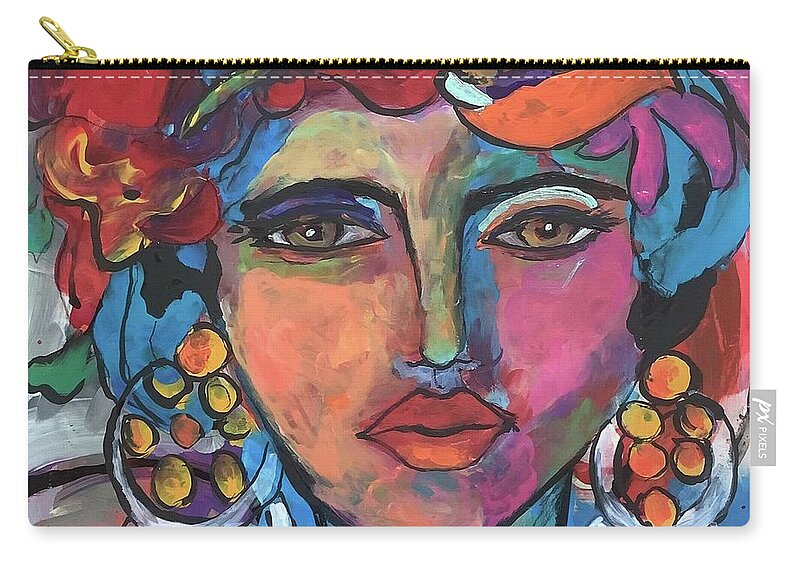 Women Zip Pouch featuring the painting Sofia con Pajaro by Elaine Elliott
