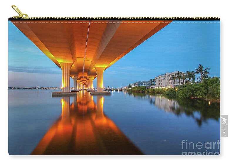Bridge Zip Pouch featuring the photograph Soft Bridge Reflection by Tom Claud