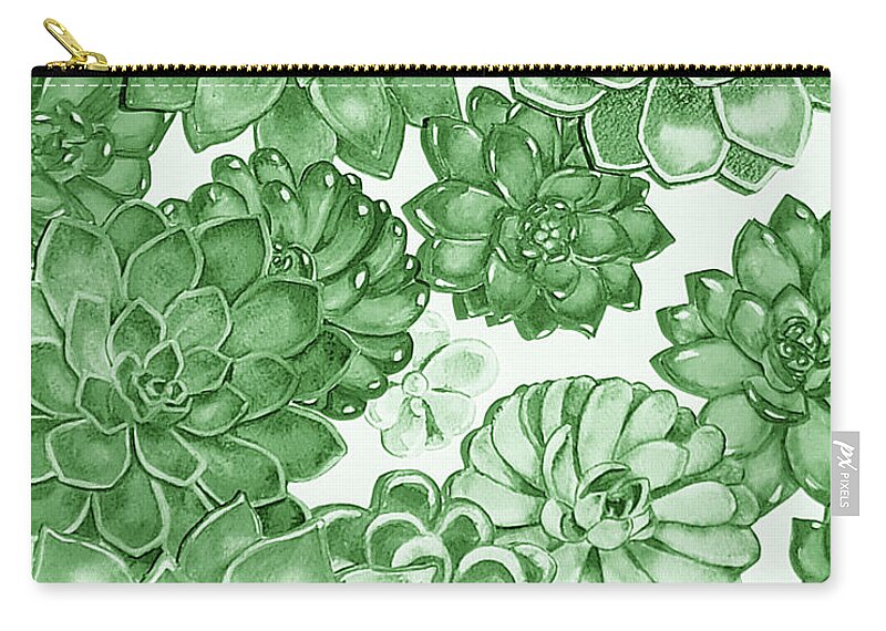 Succulent Zip Pouch featuring the painting Soft Green Succulent Plants Garden Watercolor Interior Art III by Irina Sztukowski