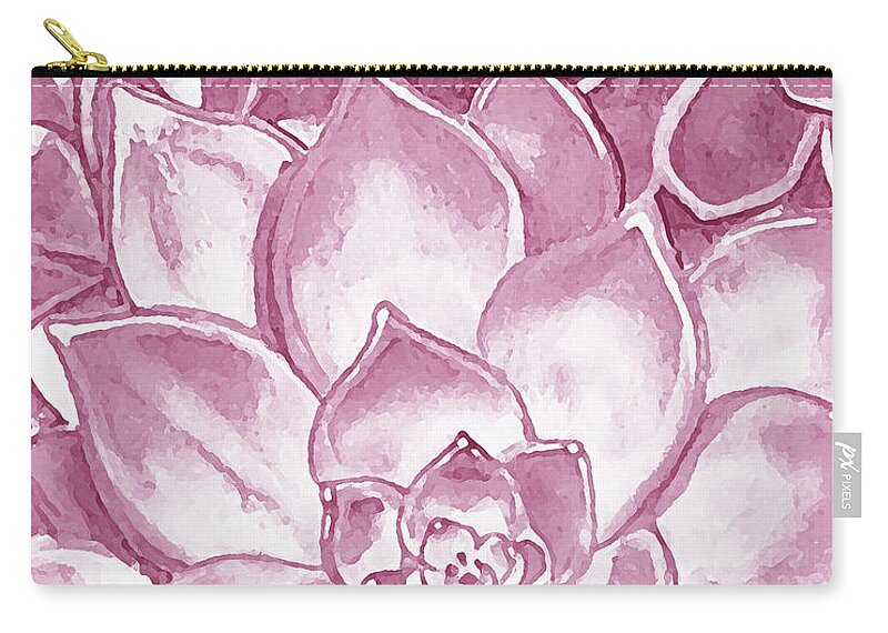 Succulent Zip Pouch featuring the painting Soft Pink Succulent Plants Garden Watercolor Interior Art VI by Irina Sztukowski