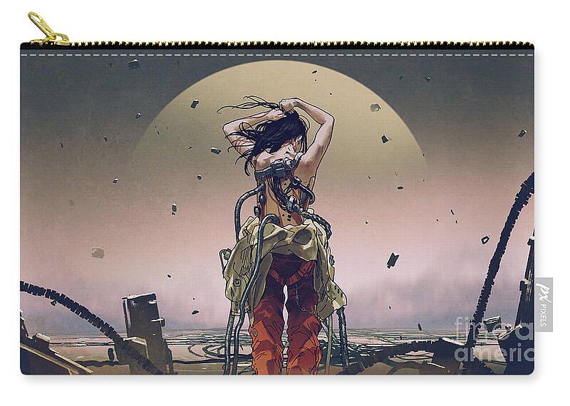 Illustration Zip Pouch featuring the painting Solar Charging Cyborg by Tithi Luadthong