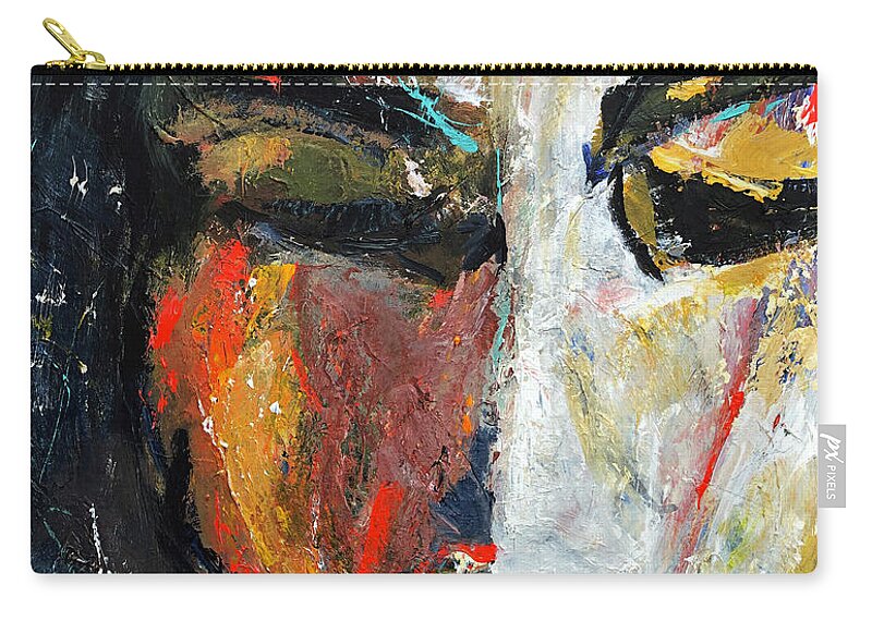 Female Face Zip Pouch featuring the painting Somber by Sharon Sieben