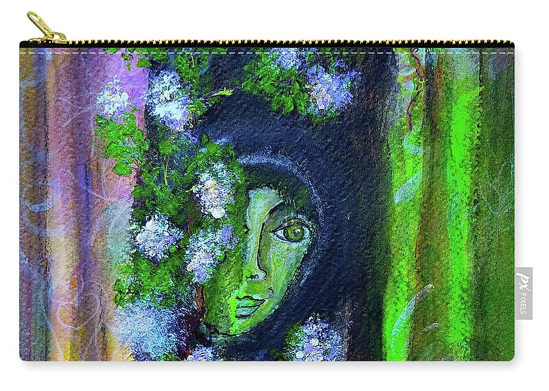 Naive Art Zip Pouch featuring the mixed media Somewhere in the Woods by Mimulux Patricia No