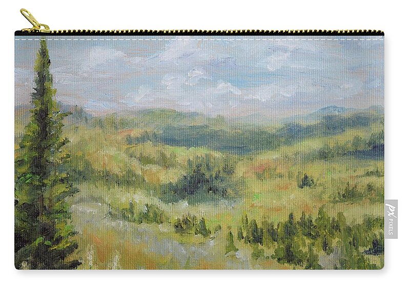 Somewhere In Yellowstone Zip Pouch featuring the painting Somewhere in Yellowstone by Lori Brackett