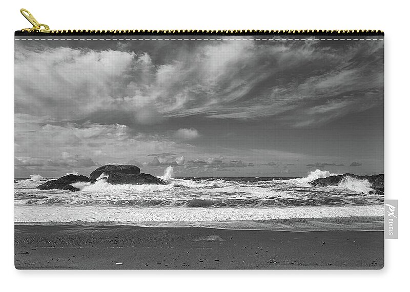 Landscape Zip Pouch featuring the photograph South Beach Vista Black and White by Allan Van Gasbeck