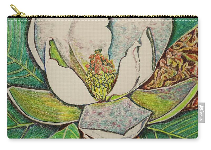 Magnolia Flower Southern Magnolia Beautiful Flower Zip Pouch featuring the painting Southern Magnolia by Dorsey Northrup