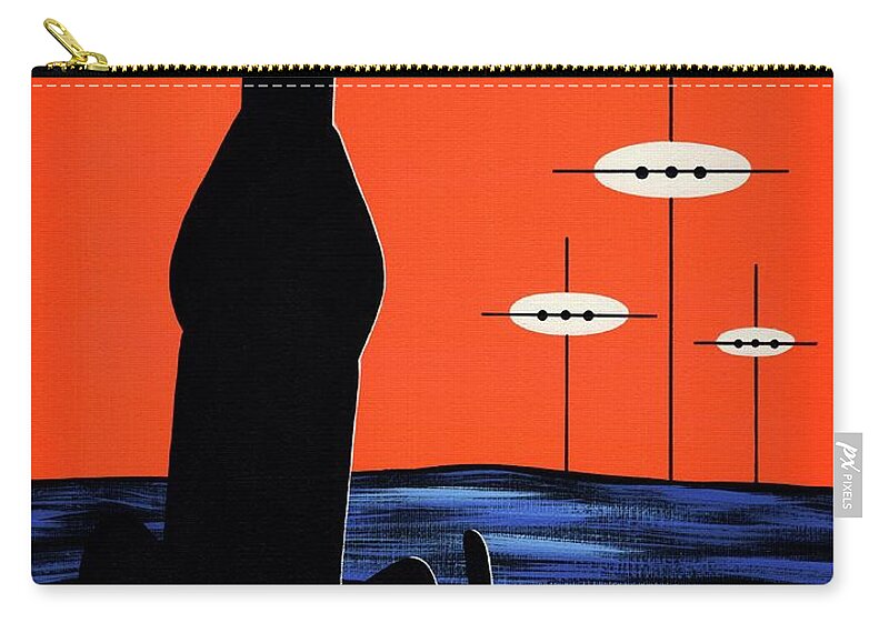 Mid Century Modern Black Dog Zip Pouch featuring the painting Space Dog Visits Blue Planet by Donna Mibus