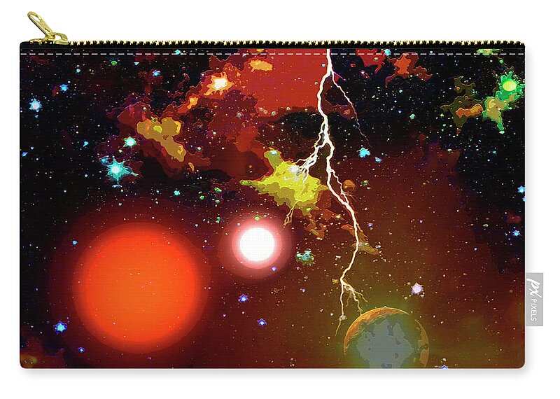 Space Zip Pouch featuring the digital art Space Lightning by Don White Artdreamer