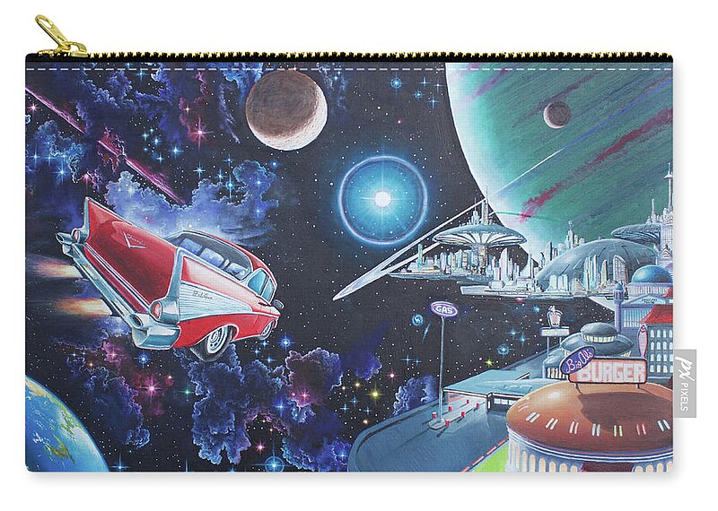 Chevy Zip Pouch featuring the painting Space Station by Michael Goguen