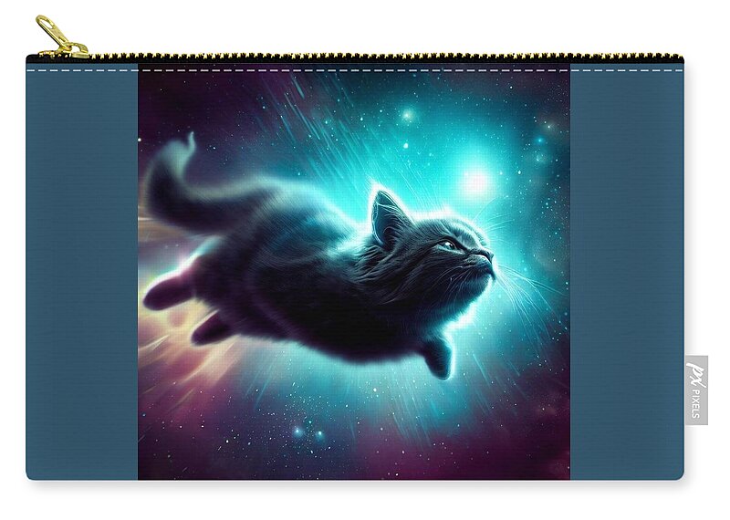 Cats Zip Pouch featuring the digital art Space Whale Cat by Cats in Places