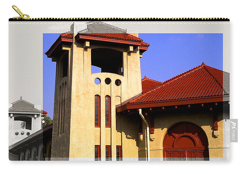 Architecture Zip Pouch featuring the photograph Spanish Architecture Tile Roof Tower by Patrick Malon