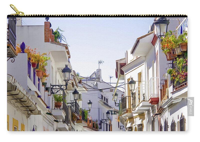 Spain Zip Pouch featuring the digital art Spanish street in Nerja Village by Naomi Maya