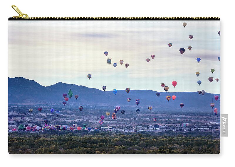 Albuquerque International Balloon Fiesta Zip Pouch featuring the photograph Special Shapes Day - Mass Ascension by Susan Rissi Tregoning