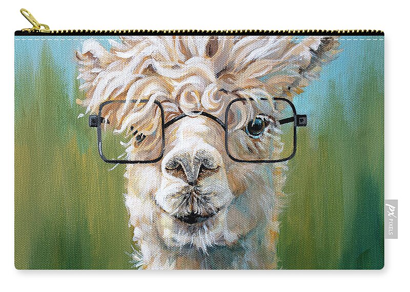 Alpaca Zip Pouch featuring the painting Specs Appeal - Alpaca painting by Annie Troe