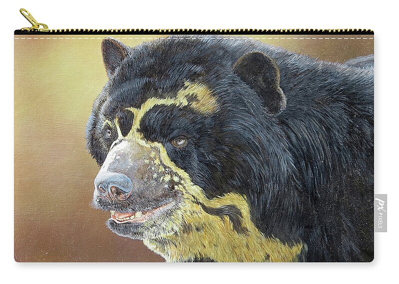 Spectacled Bear Zip Pouch featuring the painting Spectacled Bear Portrait by Barry Kent MacKay