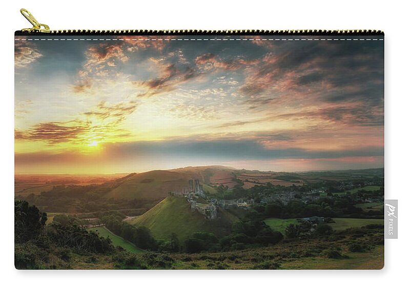 Framing Places Photography Zip Pouch featuring the photograph Spectacular Corfe Sunrise by Framing Places