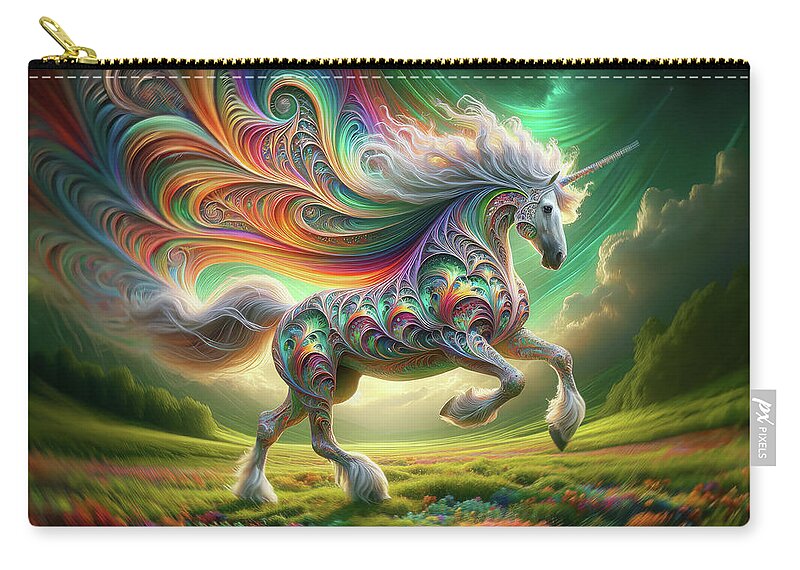Unicorn Zip Pouch featuring the digital art Spectral Spirals by Bill and Linda Tiepelman