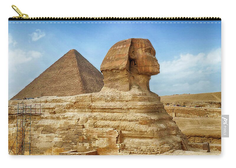 Cheops Zip Pouch featuring the photograph Sphinx and the Great pyramid of Khufu by Steve Estvanik