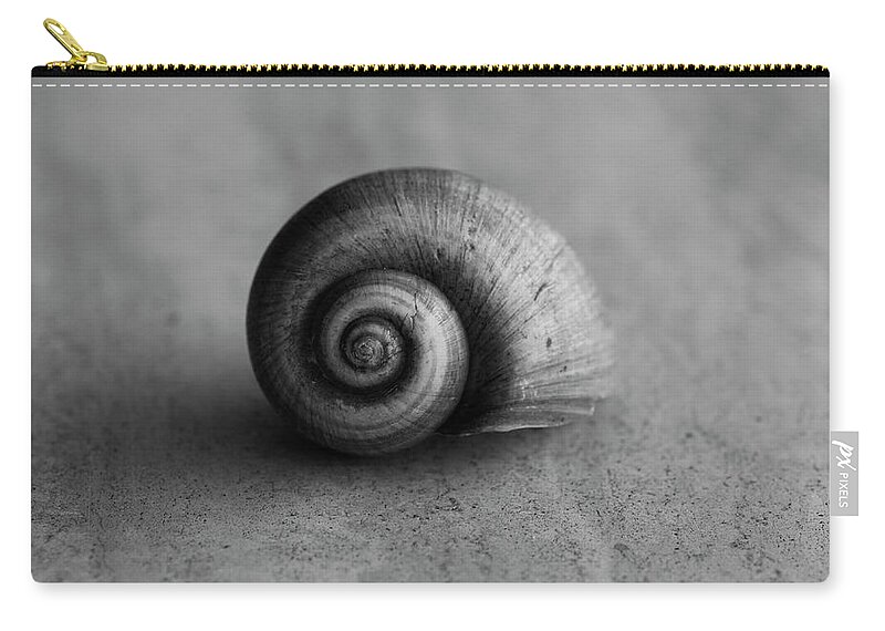 Shell Zip Pouch featuring the photograph Spiral Shell Black and White by Laura Fasulo