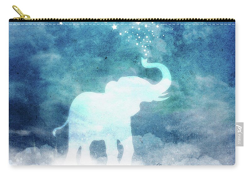Whimsical Zip Pouch featuring the digital art Spirit Elephant Spouting Stars by Laura Ostrowski
