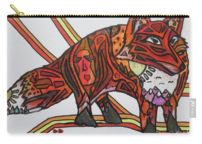 Fox Animal Wildlife Nature Abstract Red Orange Mask Zip Pouch featuring the mixed media Spirit Fox by Bradley Boug