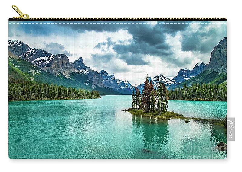 Maligne Lake Carry-all Pouch featuring the photograph Spirit Island by Darcy Dietrich