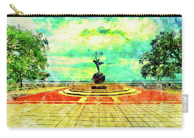 Spiritualized Life Sculpture Zip Pouch featuring the digital art Spiritualized Life sculpture in Memorial Park, Jacksonville - watercolor ink by Nicko Prints