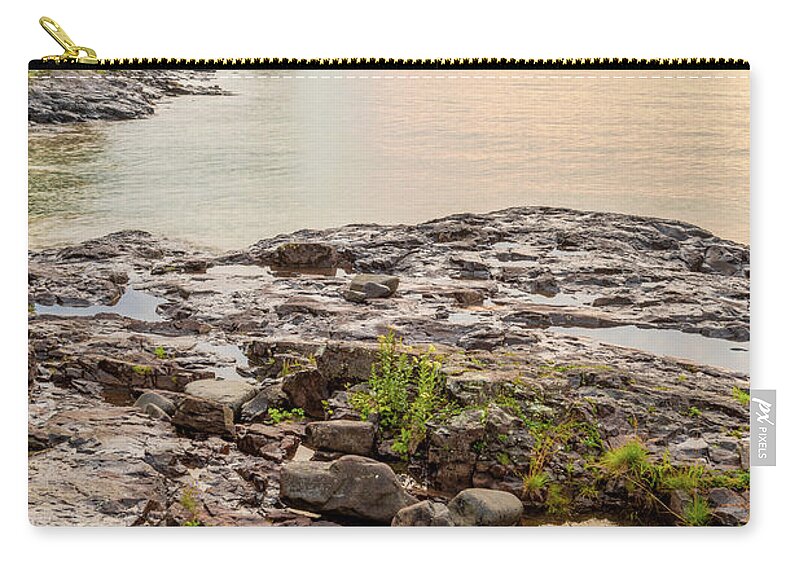 Split Rock Lighthouse Zip Pouch featuring the photograph Split Rock Lighthouse Cloudy Summer Morning by Sebastian Musial