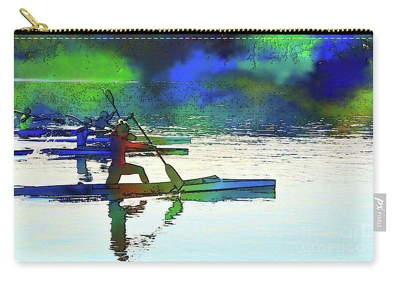 Artwork Zip Pouch featuring the digital art Sports spirit on the water kayakers by Leonida Arte