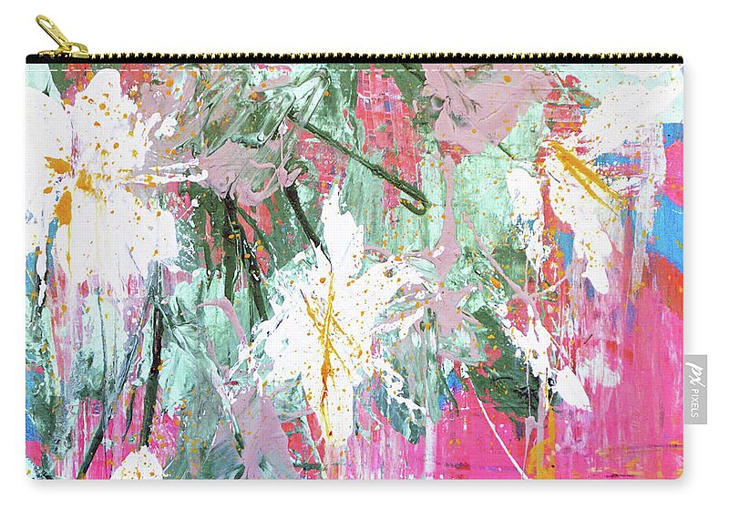 Almond Zip Pouch featuring the painting Spring Almond Blossom in Pink by Joanne Herrmann