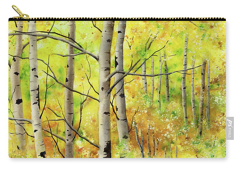 Trees Zip Pouch featuring the painting Spring Aspens by Hailey E Herrera