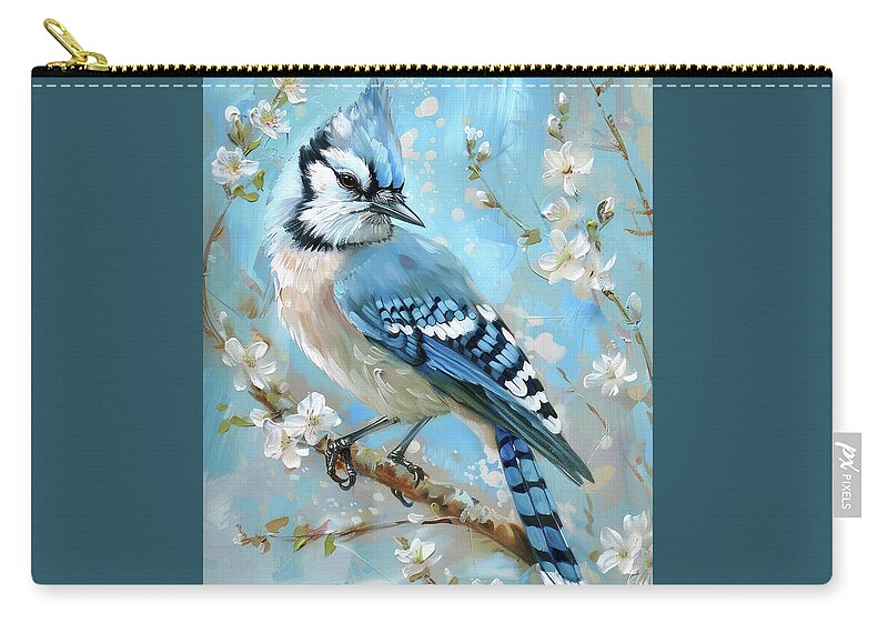 Blue Jay Zip Pouch featuring the painting Spring Blue Jay by Tina LeCour