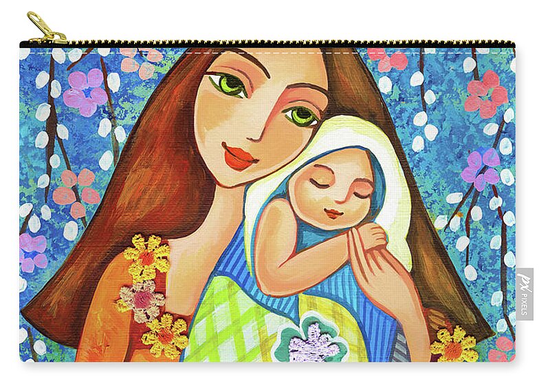 Mother And Child Zip Pouch featuring the painting Spring Mother by Eva Campbell