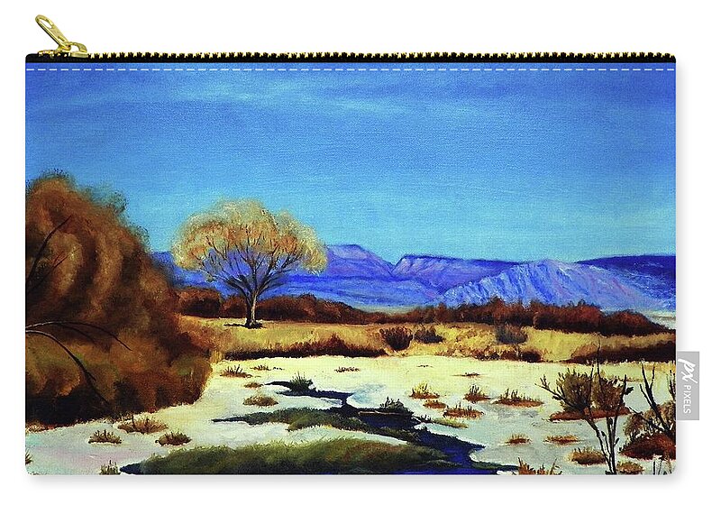Wintery Zip Pouch featuring the painting Spring Runoff by Sherril Porter