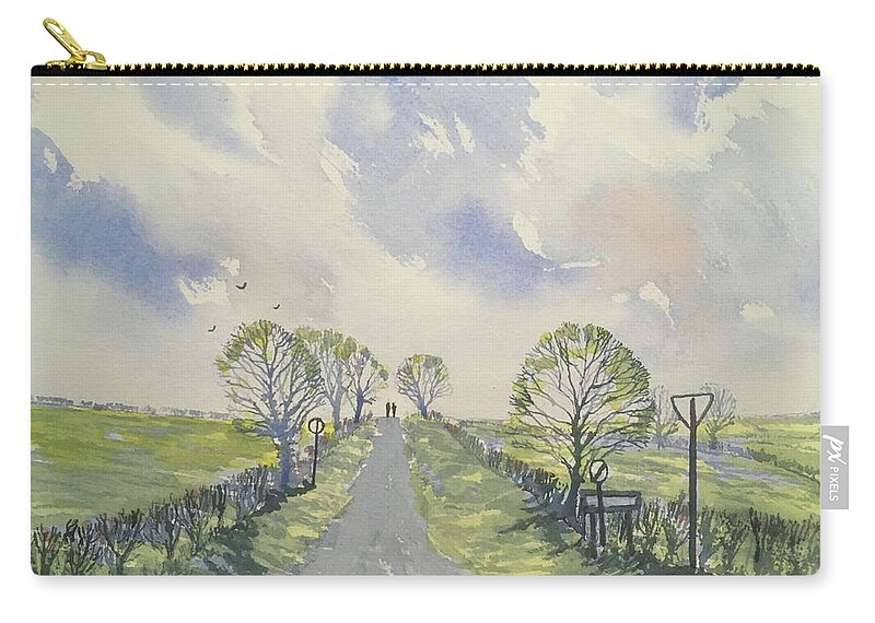 Watercolour Zip Pouch featuring the painting Spring Sky over York Road, Kilham by Glenn Marshall