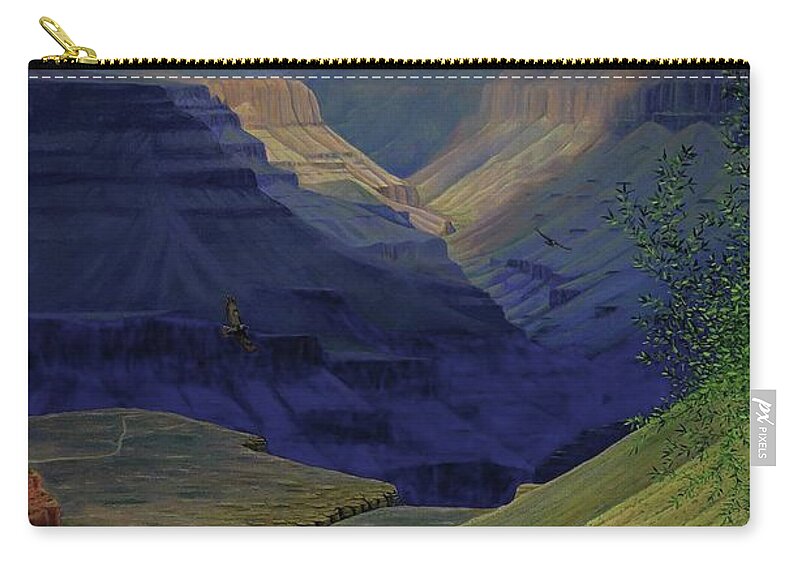Kim Mcclinton Zip Pouch featuring the painting Spring Storm on Bright Angel Trail by Kim McClinton