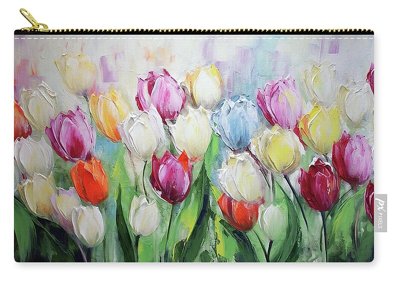 Tulip.flower.holland Zip Pouch featuring the painting Spring Tulips by Jacky Gerritsen