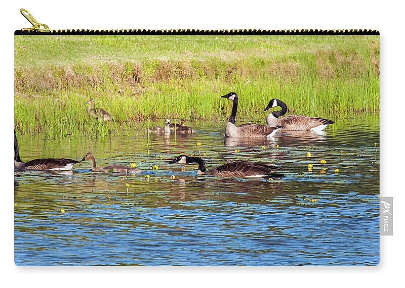 Geese Zip Pouch featuring the photograph Springtime At The Pond by Cathy Kovarik