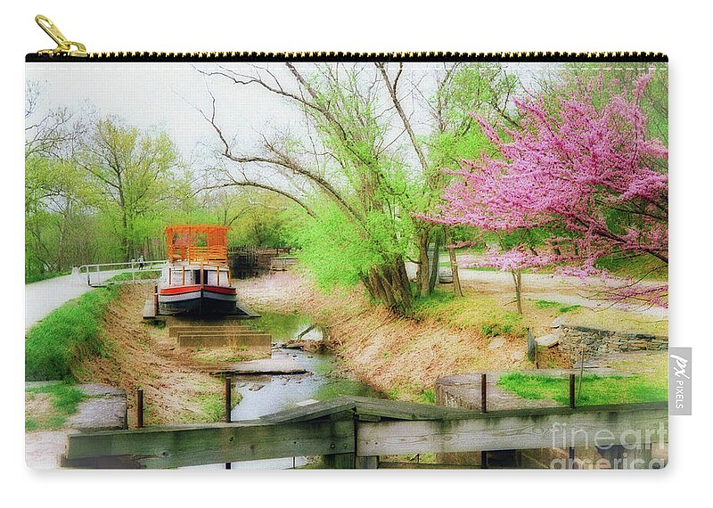 Canal Barge Carry-all Pouch featuring the photograph Springtime on the Canal - A Potomac Impression by Steve Ember