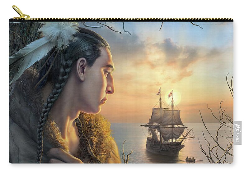 Indian Carry-all Pouch featuring the digital art Squanto by Mark Fredrickson