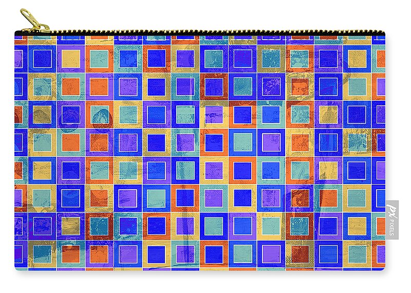 Art With Squares Zip Pouch featuring the digital art SQUARE MELONS Purple Orange Abstract Squares by Lynnie Lang