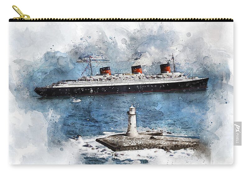 Steamer Carry-all Pouch featuring the digital art S.S. Normandie pre 1935 by Geir Rosset