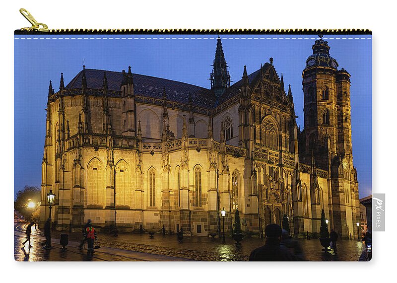 Night Zip Pouch featuring the photograph St. Elisabeth's Cathedral in Kosice at night by Elena Pilepina