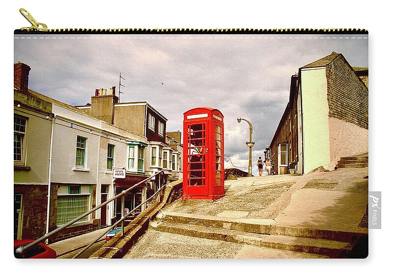 Red Zip Pouch featuring the photograph St. Ives Red Telephone Box by Gordon James