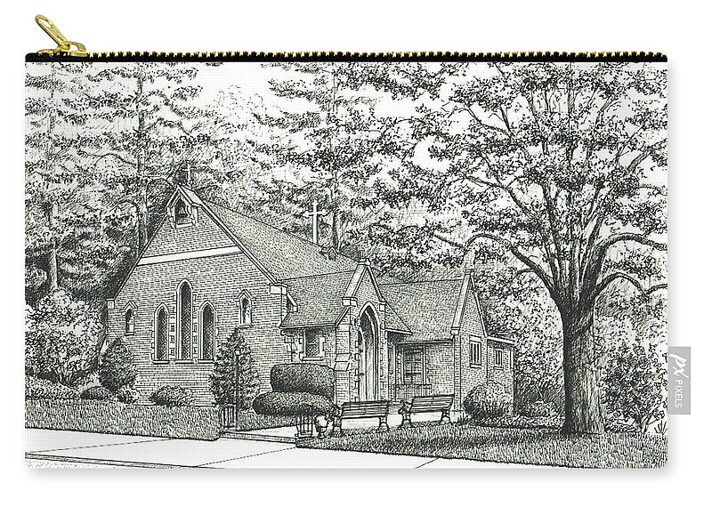 Asheville Zip Pouch featuring the drawing St. Mary's Parish in Grove Park by Lee Pantas